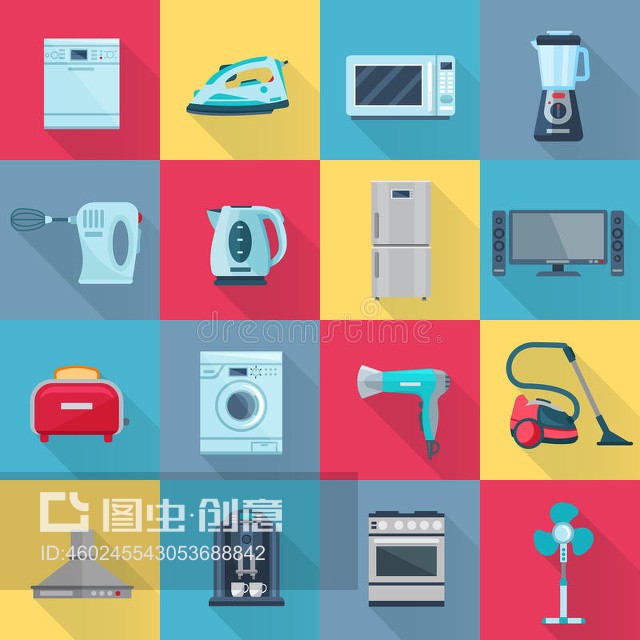 平面彩色家用电器图标Flat Color Household Appliances Icons